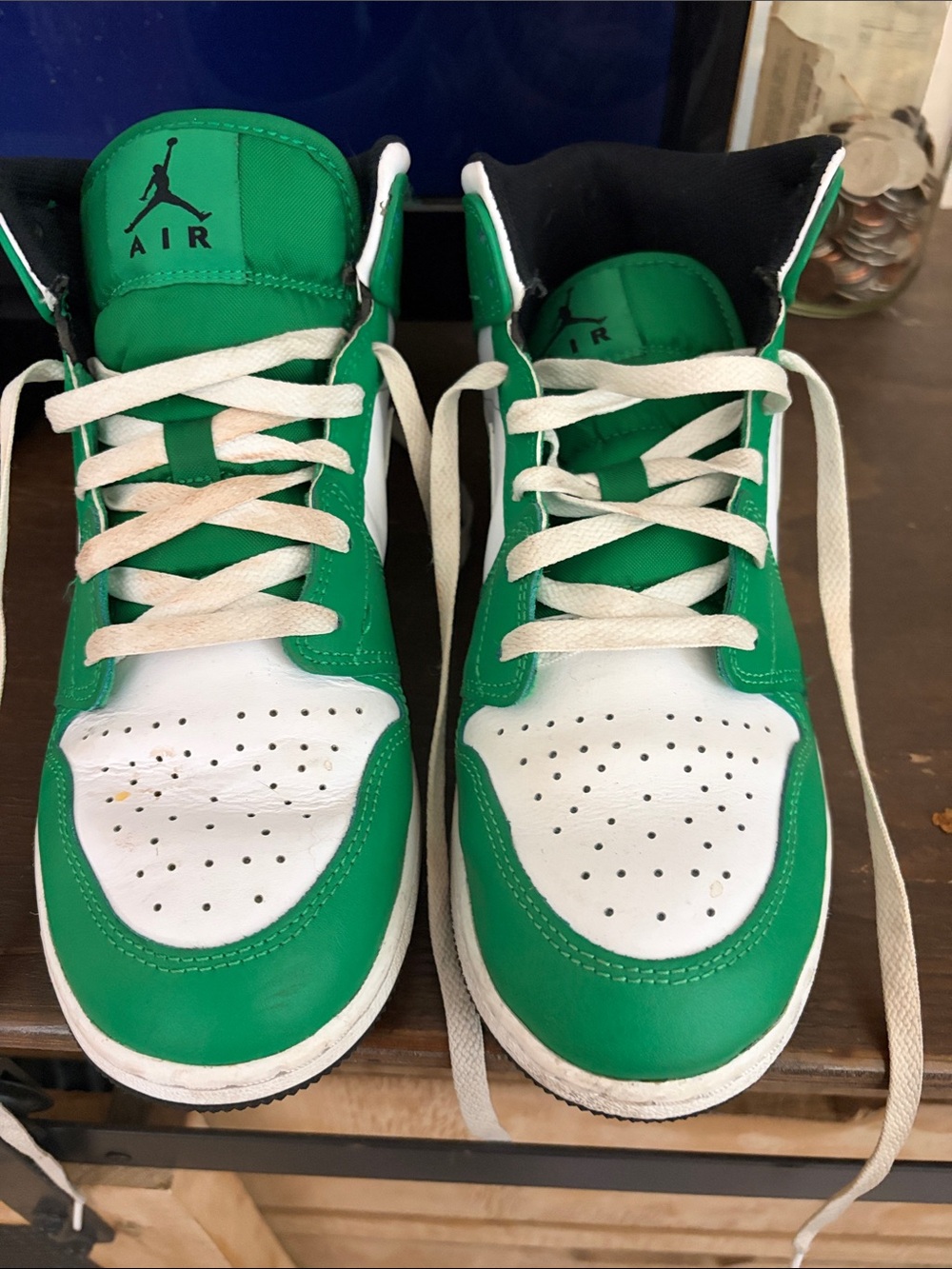 Jordan Kids Green and White High-Top Sneakers